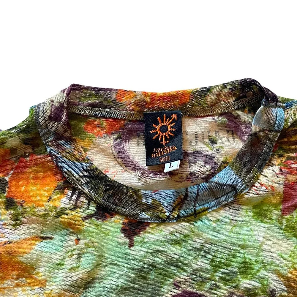 🌟RARE Jean Paul Gaultier Couture Unisex Soleil Mesh Tattoo Flamingo + Floral Top - Picture 2 of 9